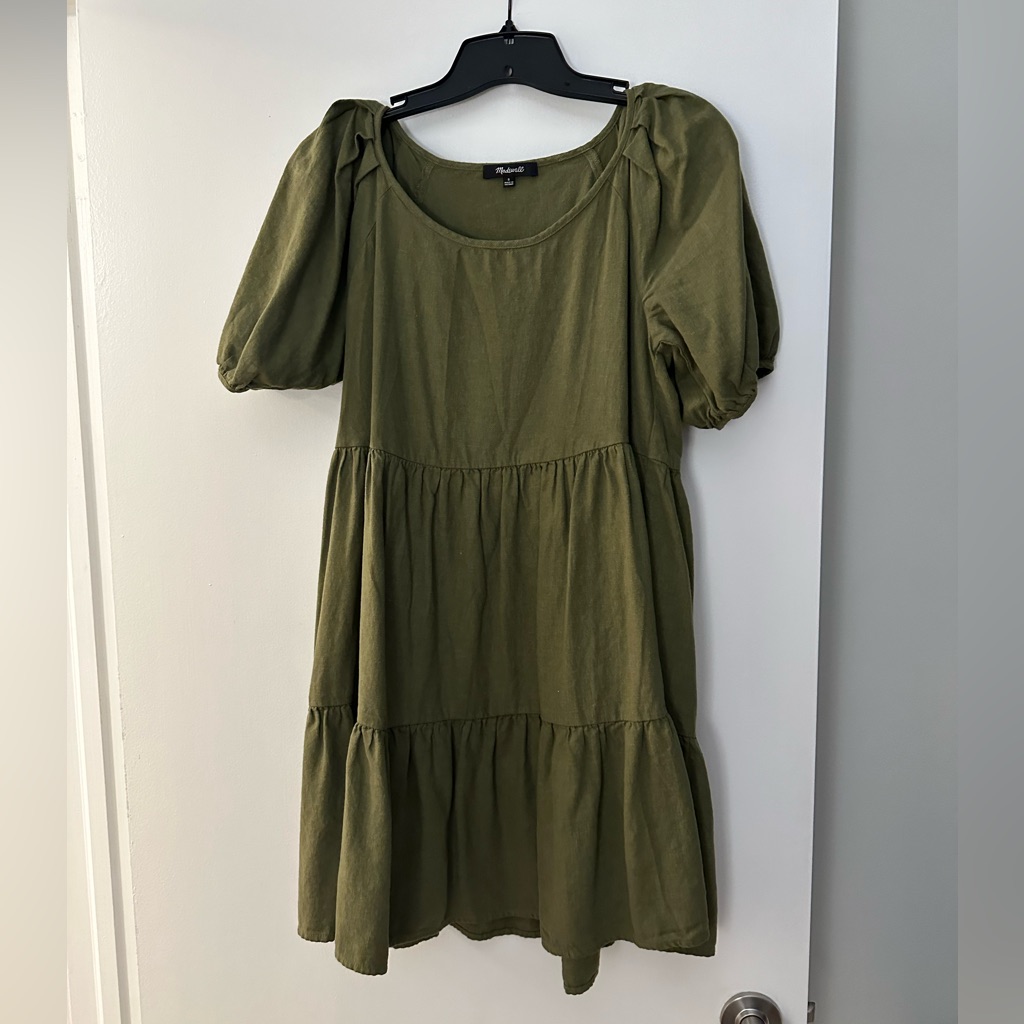 Madewell Puff Sleeved Green Mini Dress
